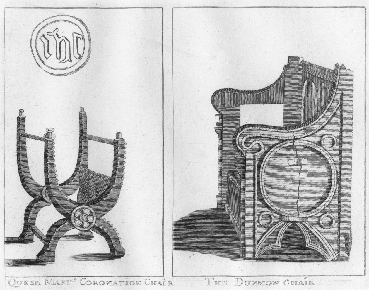 Queen Marys Coronation Chair och The Dunmow Chair, c1790. av Unbekannt