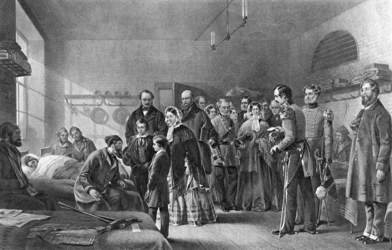 Drottning Victoria 1819-1901 på besök hos skadade soldater, 1800-talet av Unbekannt