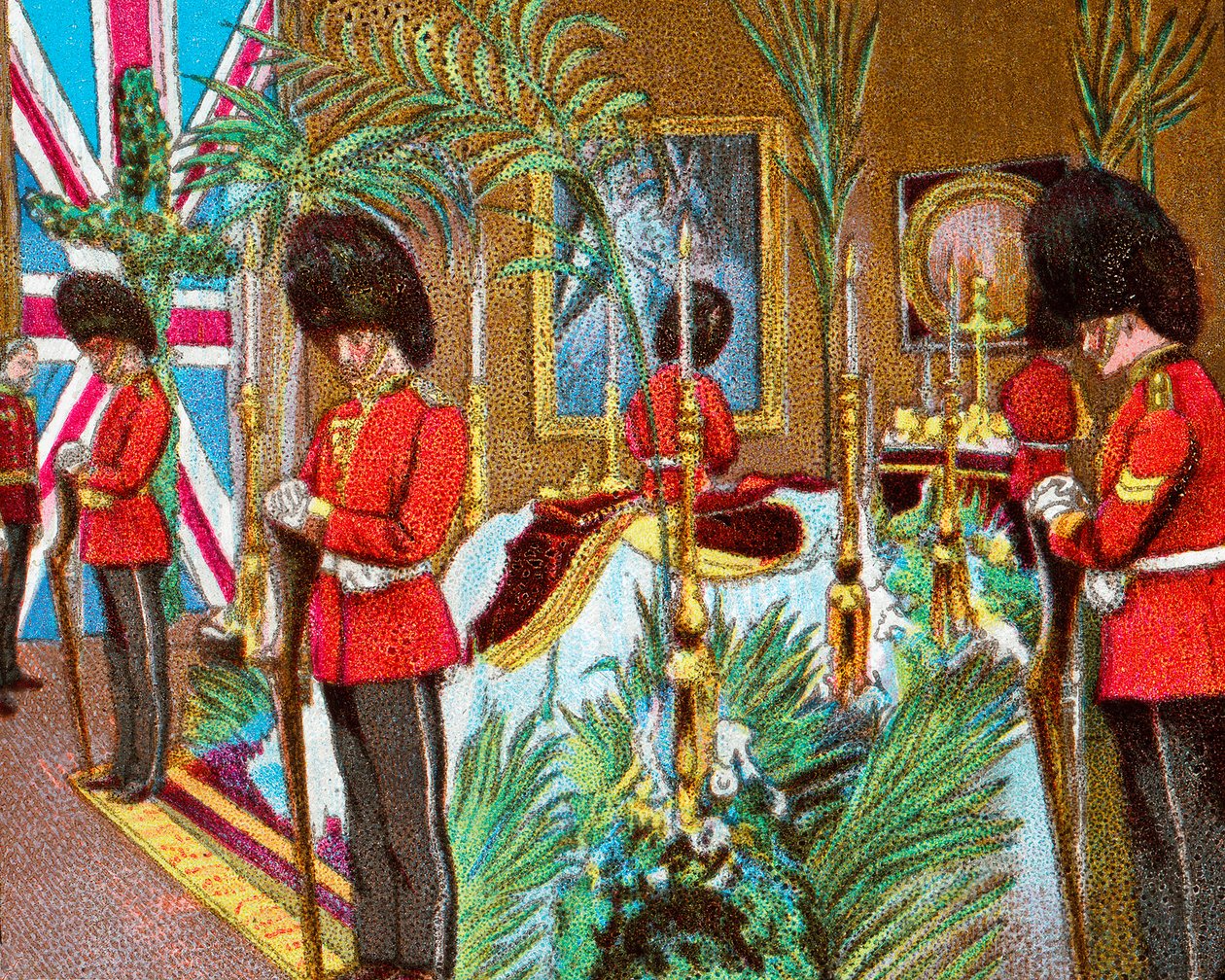 Drottning Victoria ligger i staten i Osborne House, 1901 c1902 av Unbekannt