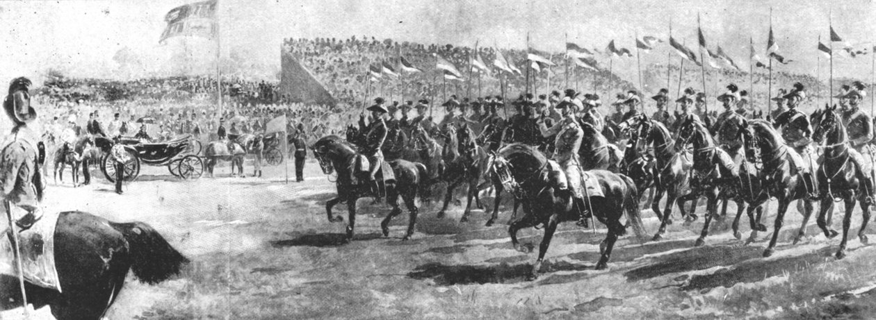 Drottning Victoria granskar imperiets armé vid Aldershot, 1897..., 1901. av Unbekannt