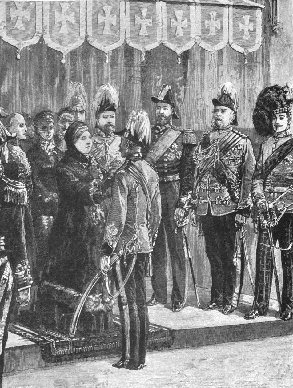 Drottning Victoria dekorerar officerare...i Windsor, 8 december 1879, 1901. av Unbekannt
