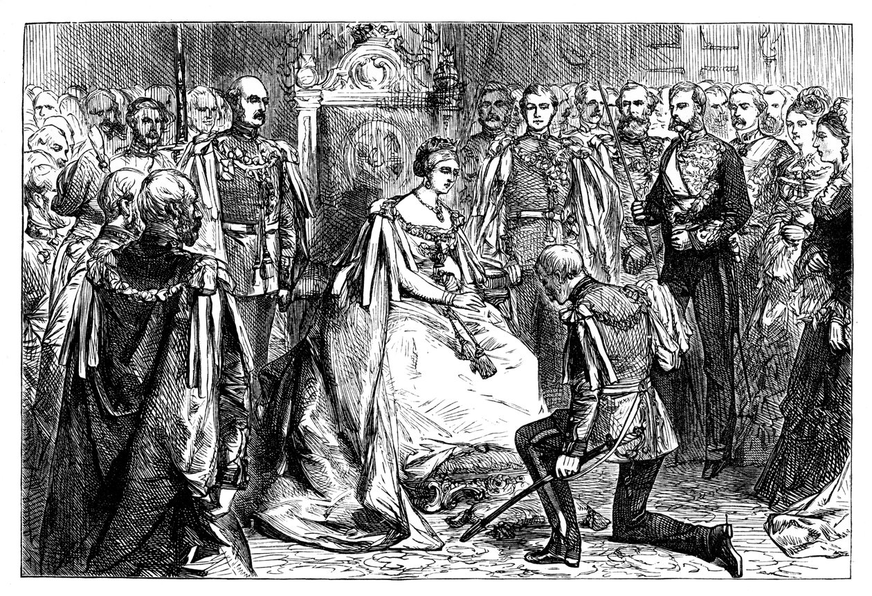 Drottning Victoria håller den första investituren av Indiens stjärna, c1861 av Unbekannt
