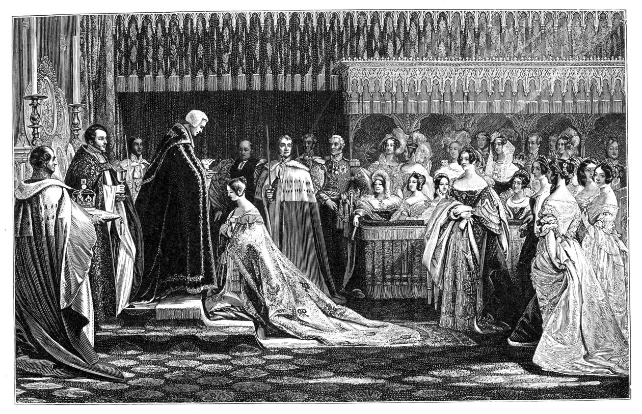 Drottning Victoria tar emot sakramentet vid sin kröning, 28 juni 1838, 1900 av Unbekannt