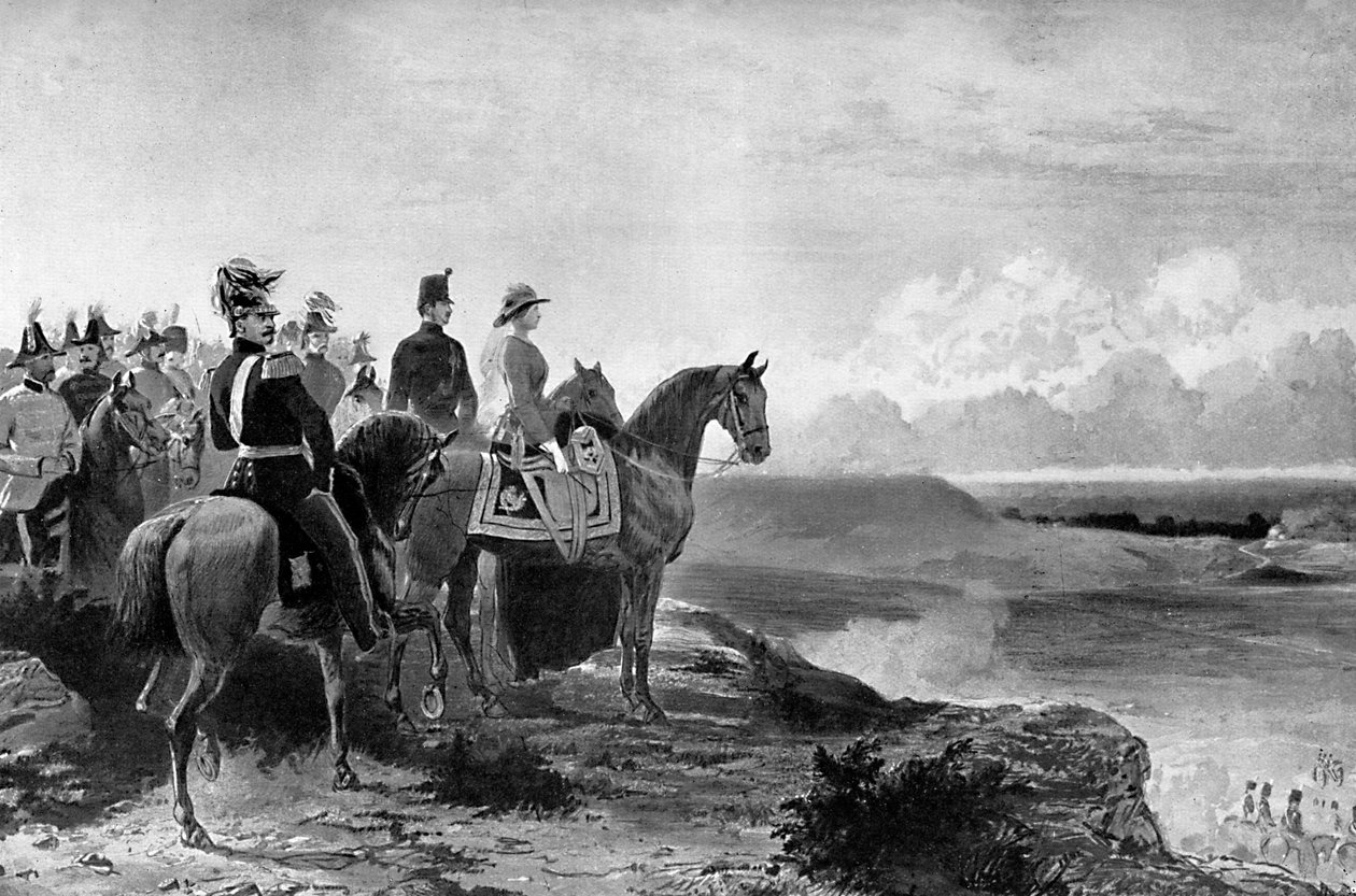 Drottning Victoria granskar sina trupper, Aldershot, 1856, c1920 av Unbekannt
