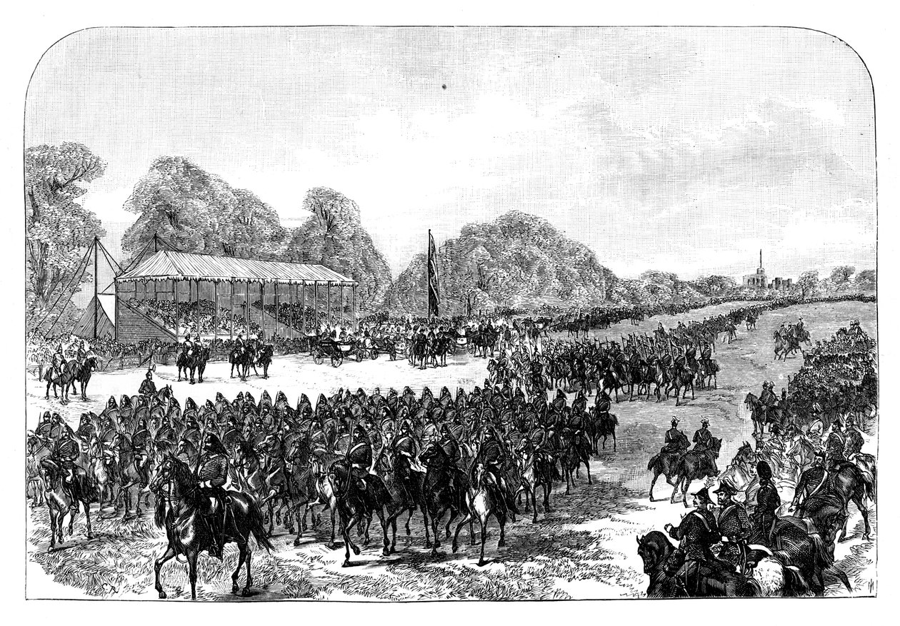 Drottning Victoria granskar volontärer i Great Park, Windsor, Berkshire, sent 1800-tal av Unbekannt