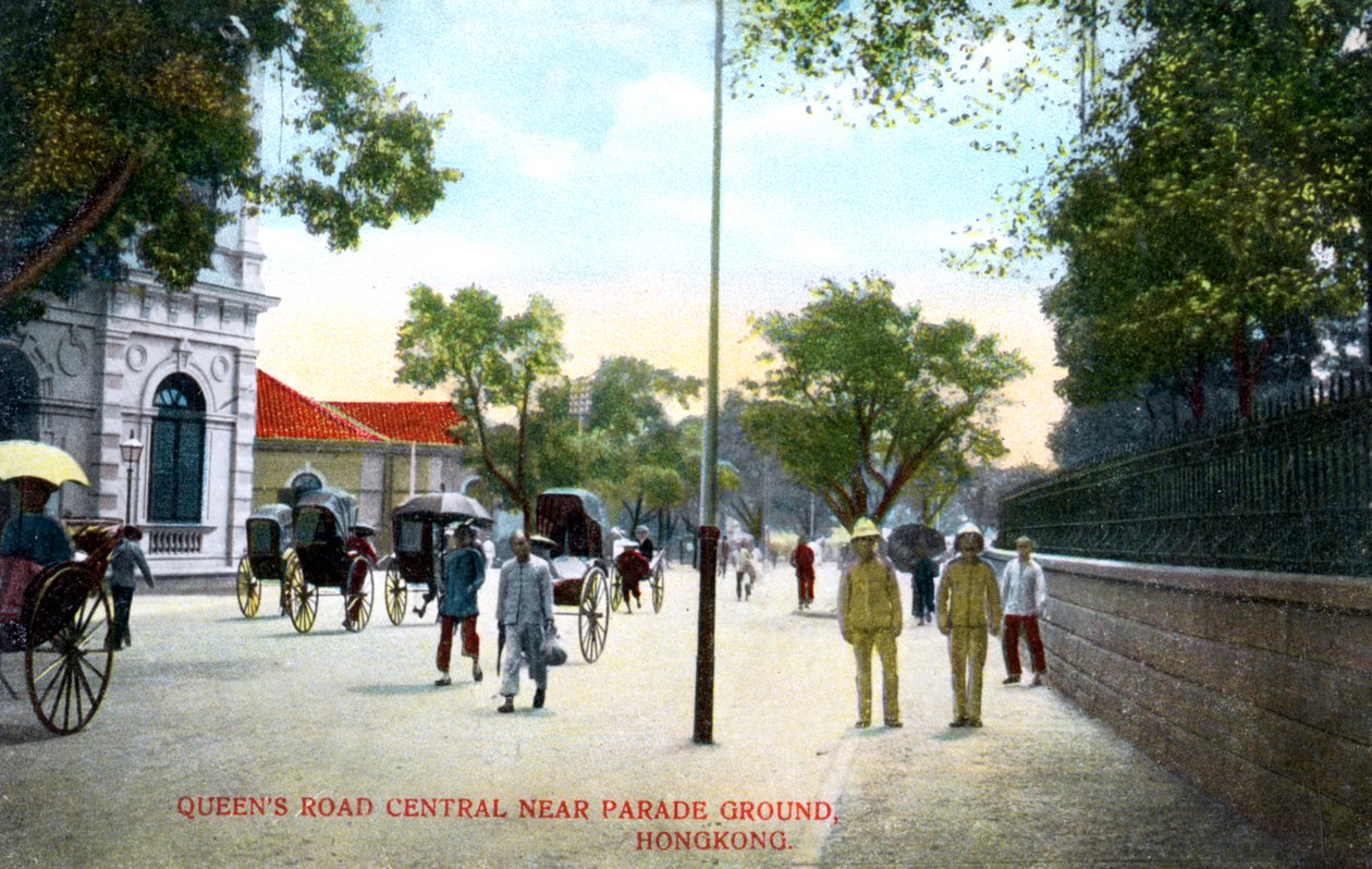Queens Road Central, nära Parade Ground, Hong Kong, Kina, c1900-talet av Unbekannt