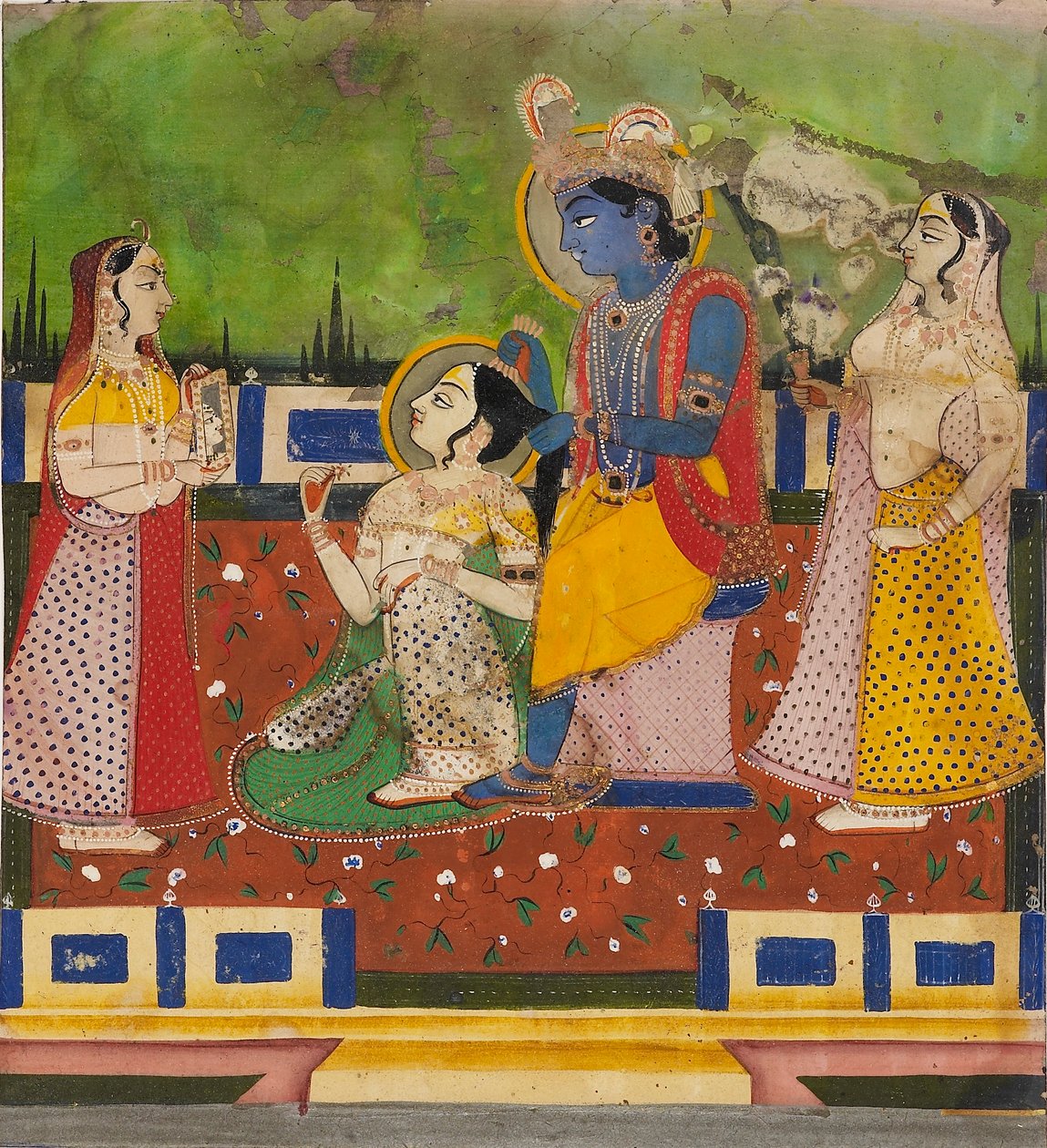 Radha och Krishna på en terrass, 1800-talet av Unbekannt