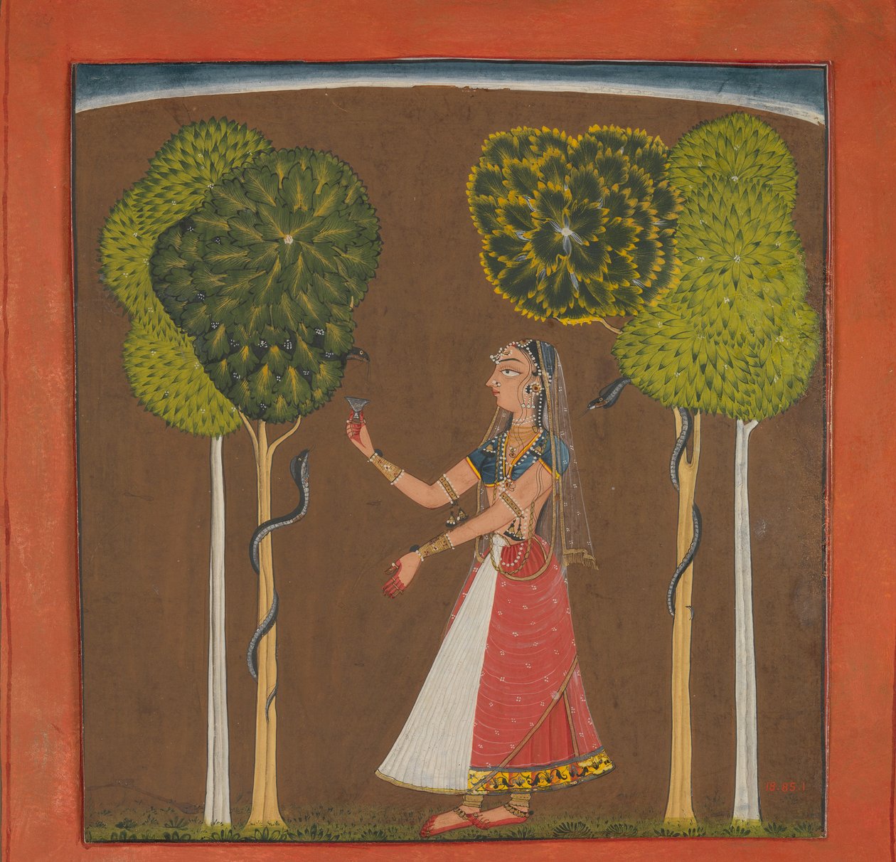 Ragini, möjligen Asavari: Folio från en Ragamala-serie, ca. 1700-1710. av Unbekannt