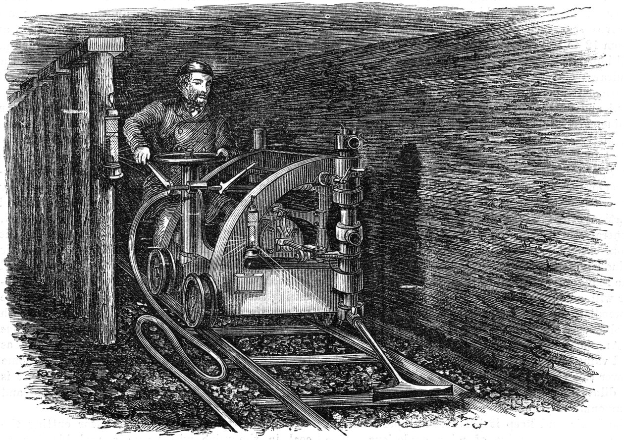 Rälsmonterad kolskärmaskin, 1864 av Unbekannt