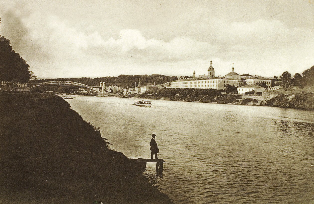 Järnvägsbron och Novodevichy Convent New Maidens Convent, Moskva, Ryssland, 1910-talet av Unbekannt