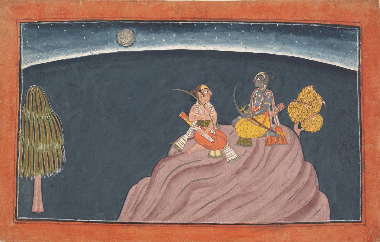 Rama och Lakshmana på berget Pavarasana: Folio från Shangri Ramayana-serien..., c1690-1710. av Unbekannt