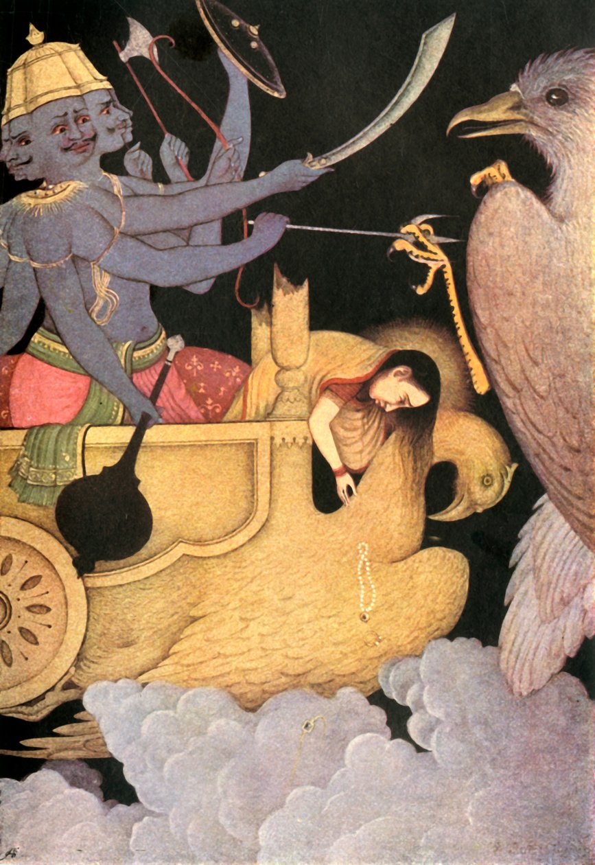 "Ravana slåss med Jatayu", 1920. av Unbekannt