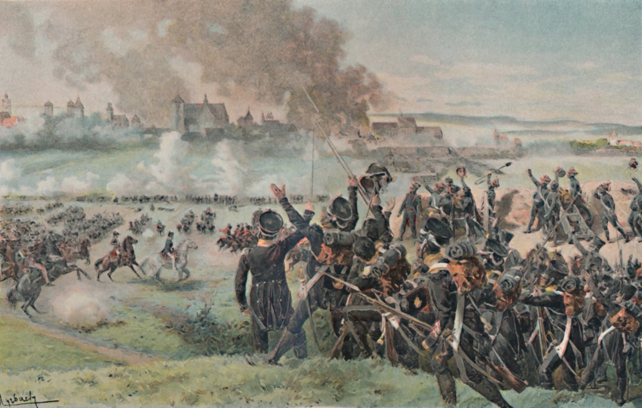 Napoleons återkomst på fältet före Ratisbon, 1809, 1896. av Unbekannt