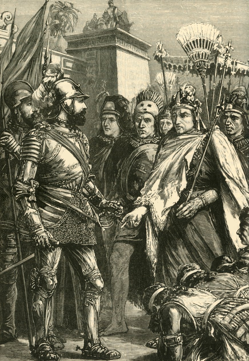 Mottagning av Cortes av Montezuma, 1519, 1890. av Unbekannt