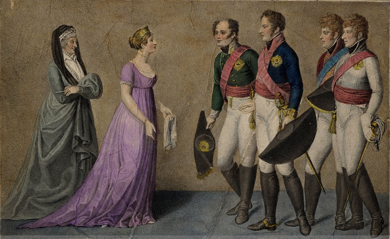 Mottagande av kejsar Alexander i Memel av deras majestäter Fredrik William och Louisa av Pruss av Unbekannt