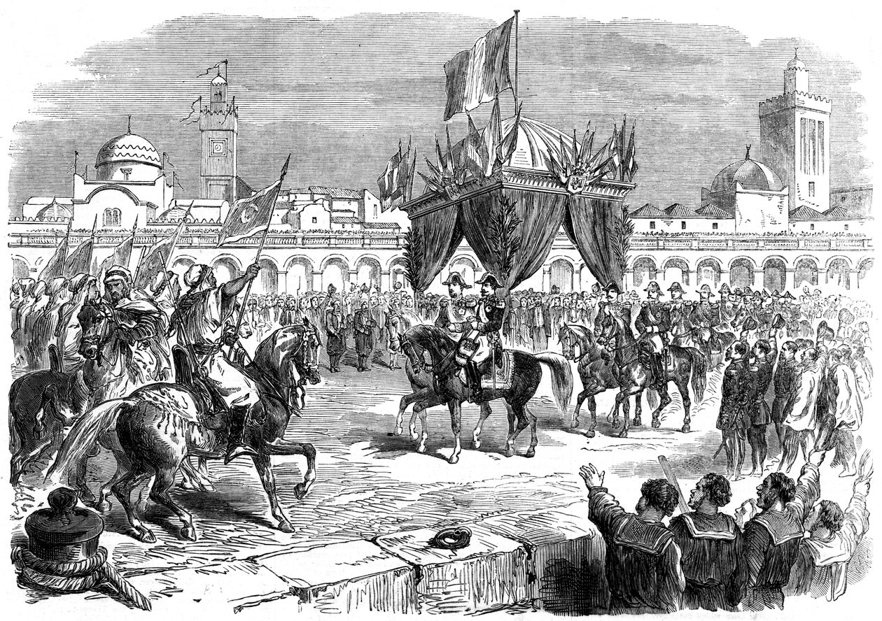 Mottagande av kejsaren av Frankrike på kajen i Alger, 1865 av Unbekannt