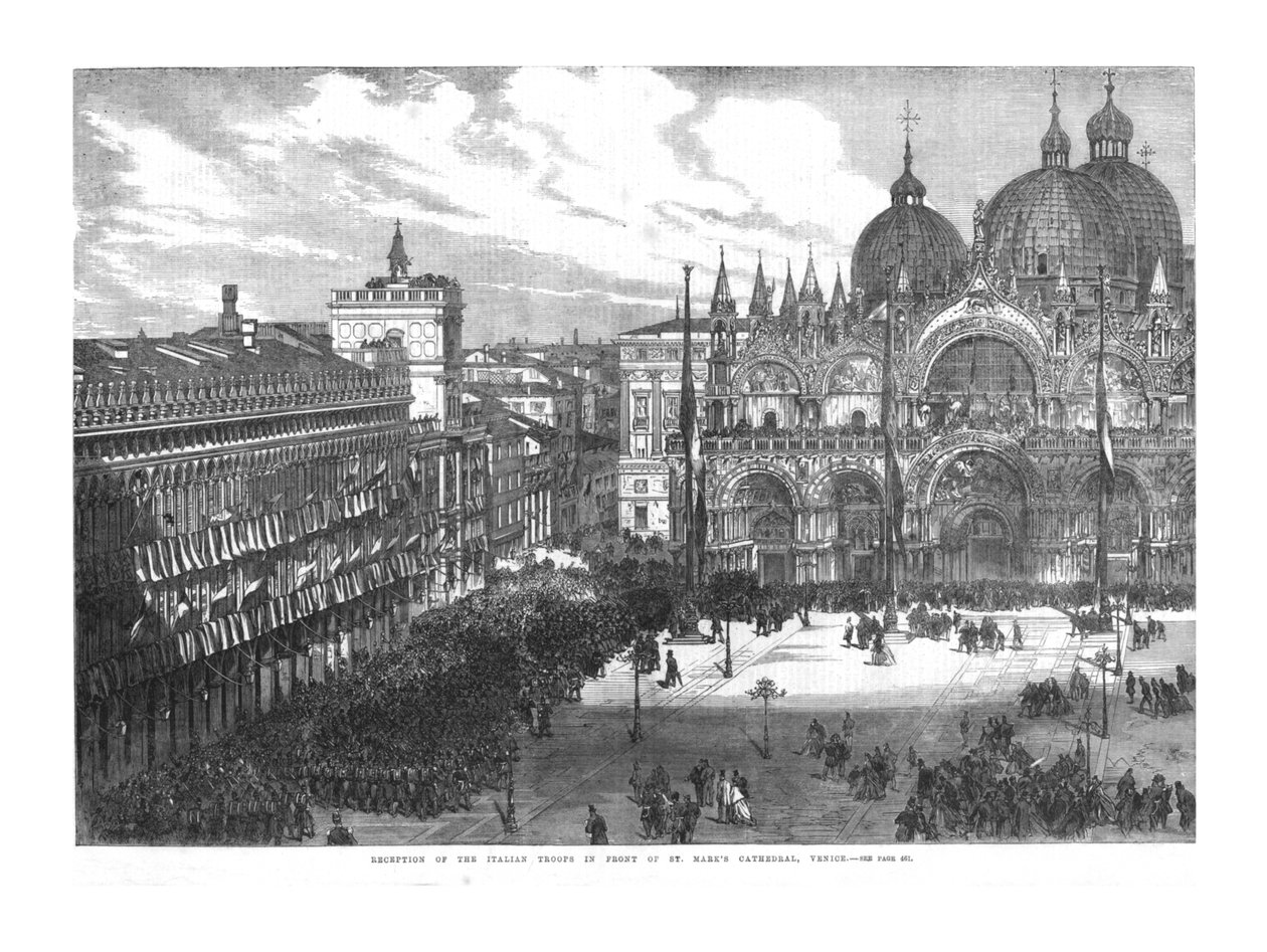 Mottagning av de italienska trupperna framför St. Marks katedral, Venedig, 1866 av Unbekannt