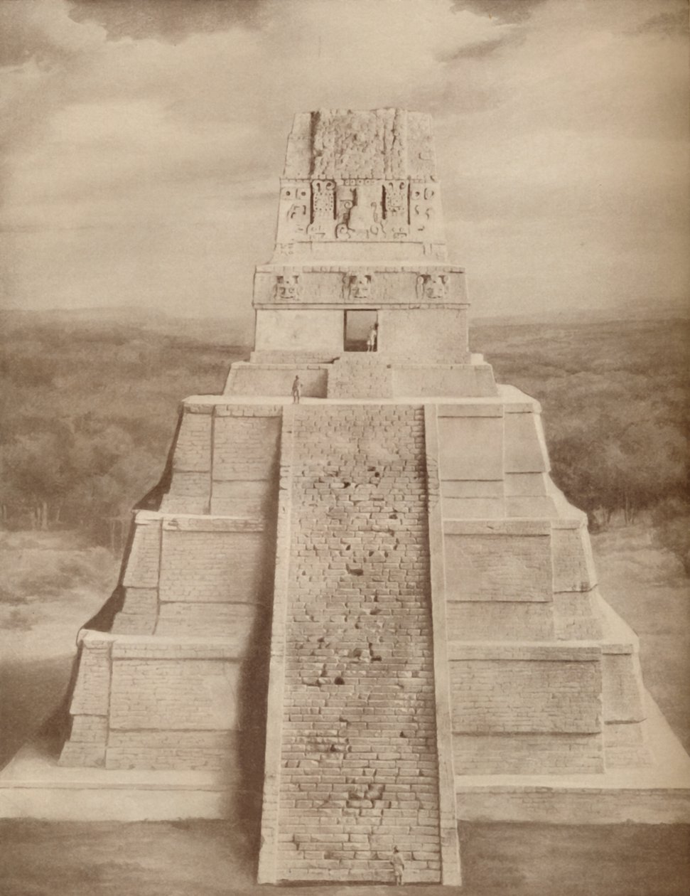 Rekonstruerad modell av en magnifik Maya-tempelpyramid i Tikal, c1935 av Unbekannt