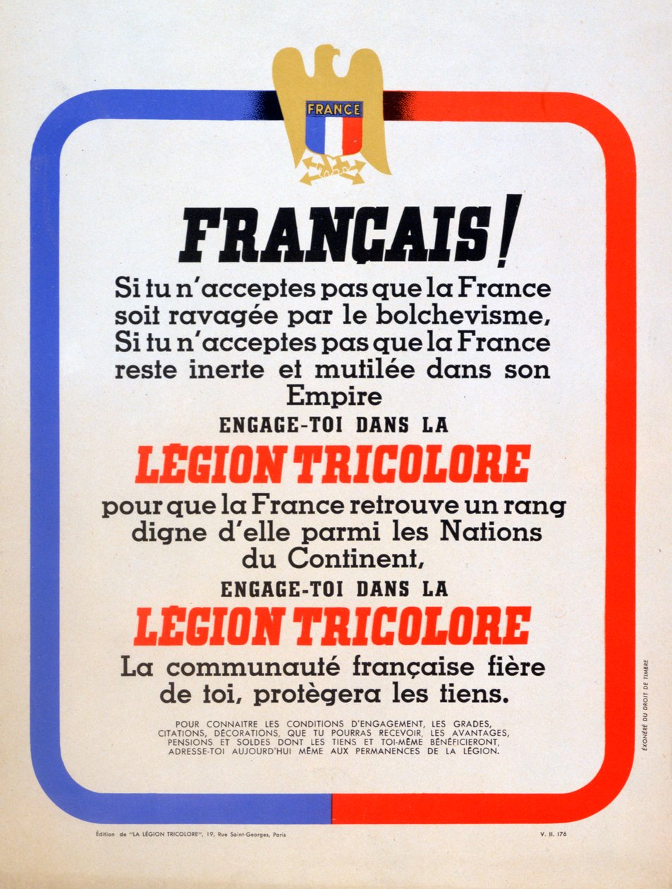 Rekryteringsaffisch för Vichy French Légion Tricolore, 1942 av Unbekannt