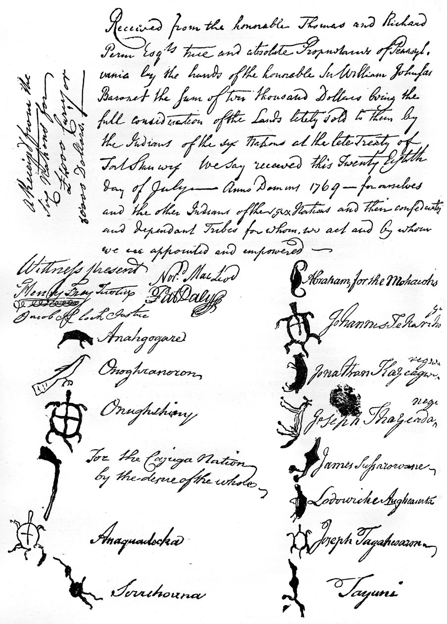 Förminskad faksimil av ett fördrag mellan de brittiska och indianstammarna, 1769, c1880 av Unbekannt