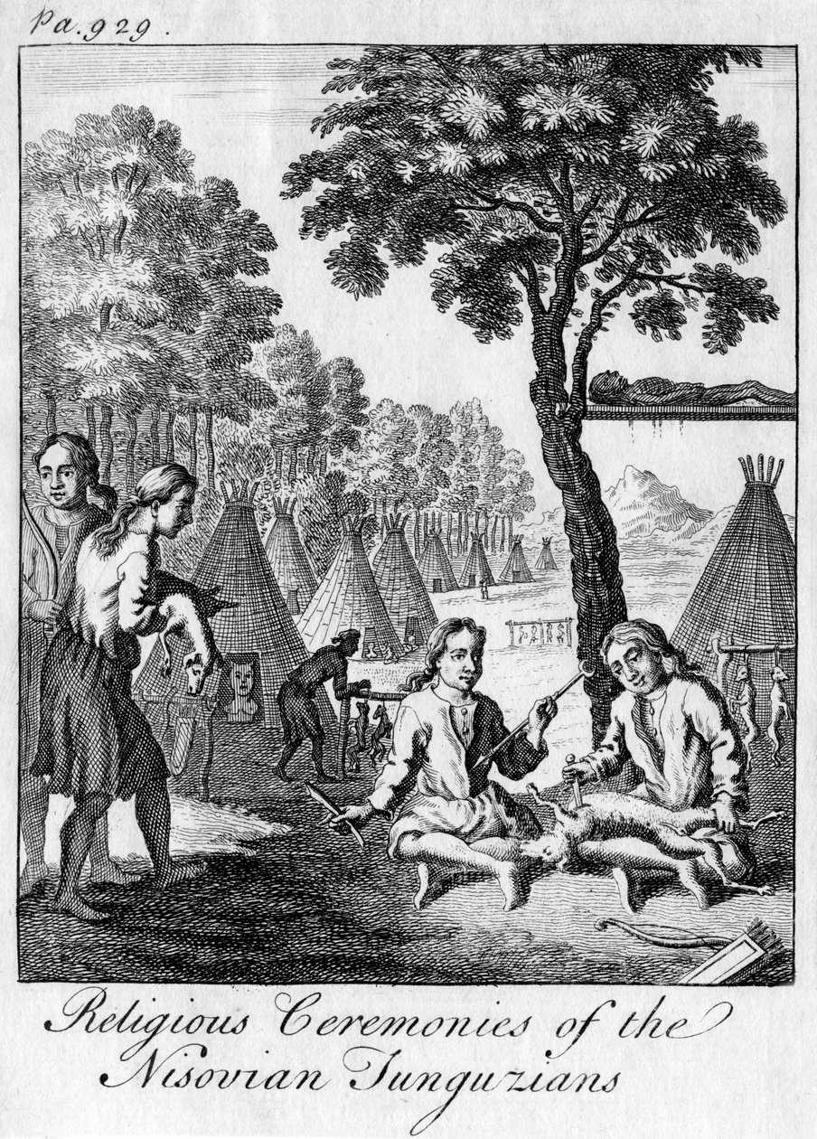 Nisovian Tunguzians religiösa ceremonier, c1748 av Unbekannt