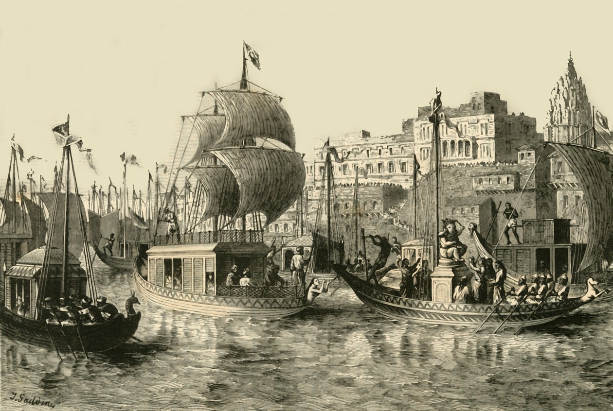 Religiös festival i Benares, 1890. av Unbekannt