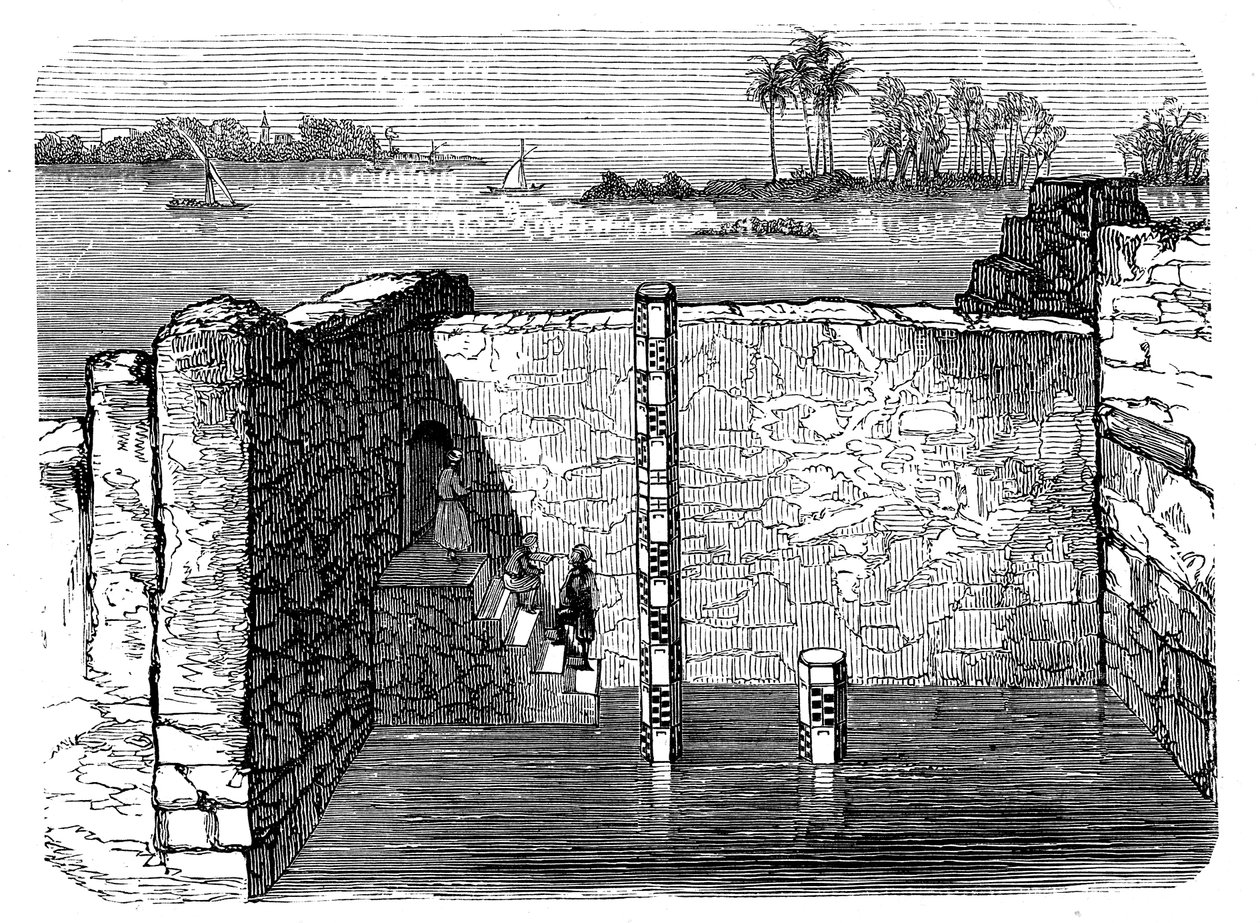 Rester of a Nilometer, en gammal anordning för att mäta den årliga översvämningen av Nilen, c1885 av Unbekannt