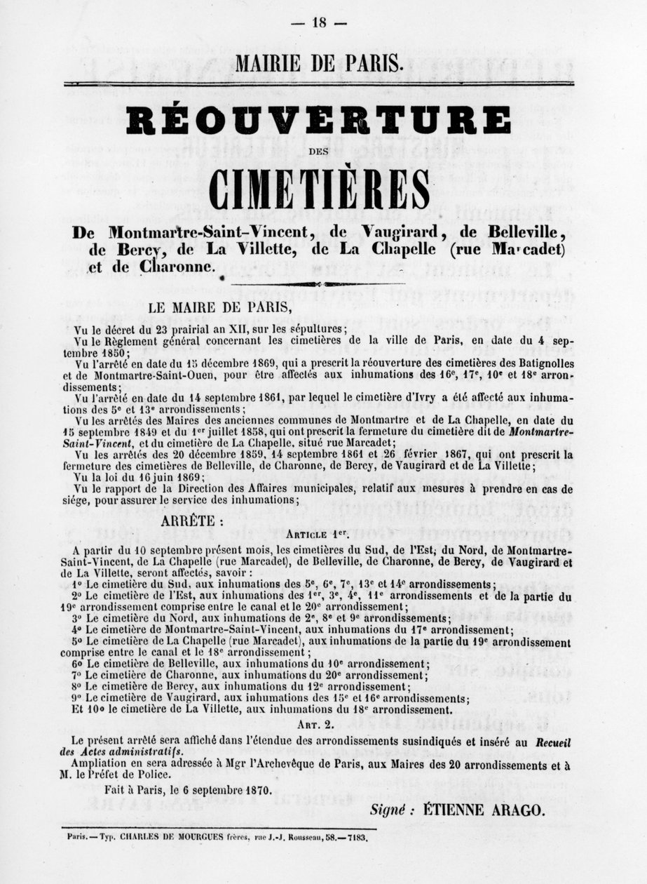 Reouverture des Cimetieres, från franska politiska affischer från Pariskommunen, maj 1871 av Unbekannt
