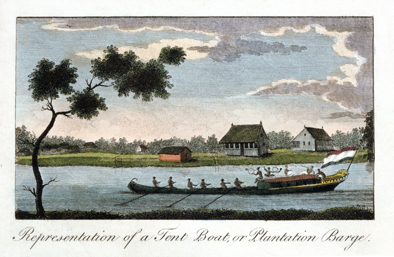 Representation av en tältbåt eller plantagepråm, 1813 av Unbekannt