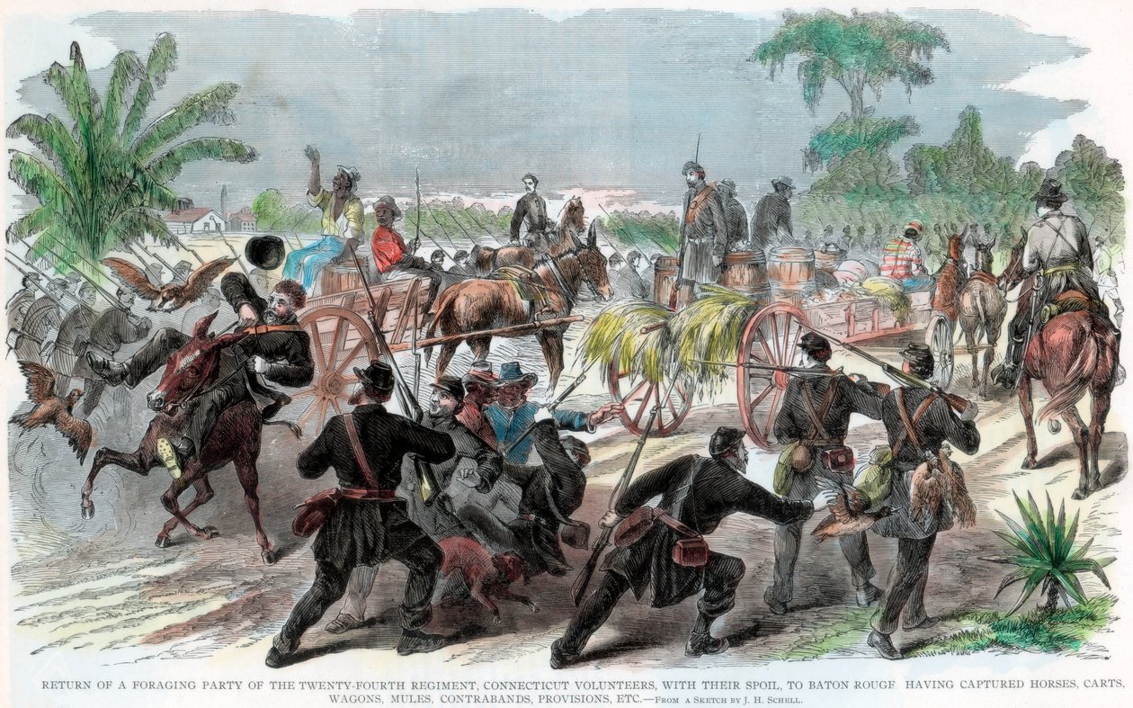 Återkomst av ett födosöksparti till Baton Rouge, Louisiana, amerikanska inbördeskriget, c1862 av Unbekannt
