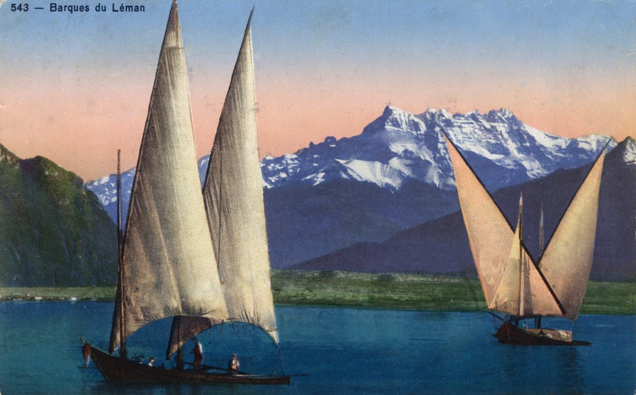Rhone Alpes, Haute Savoie (74): båtar på Lemansjön (Genèvesjön) - Vykort daterat 1938 av Unbekannt