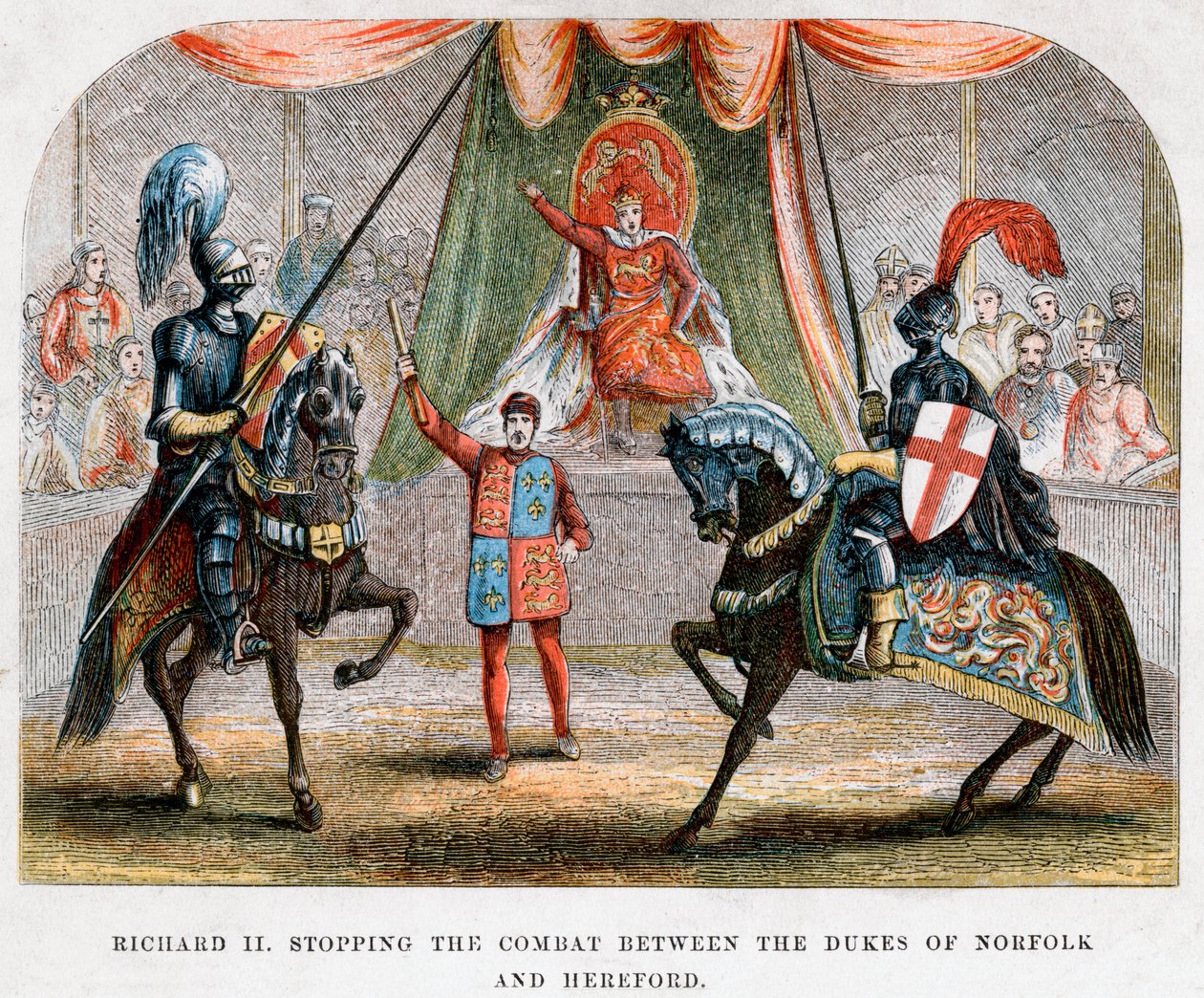 Richard II stoppade striden mellan hertigarna av Norfolk och Hereford, 1398 av Unbekannt