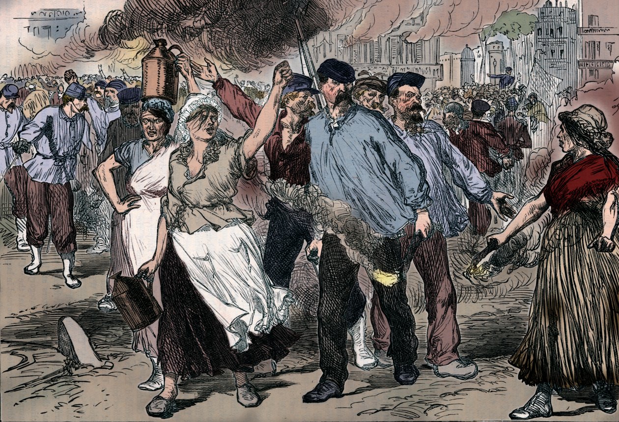 Upprorsmakare och petroleuses som avfyrar offentliga byggnader i Paris under Pariskommunen, 1871 1906 av Unbekannt