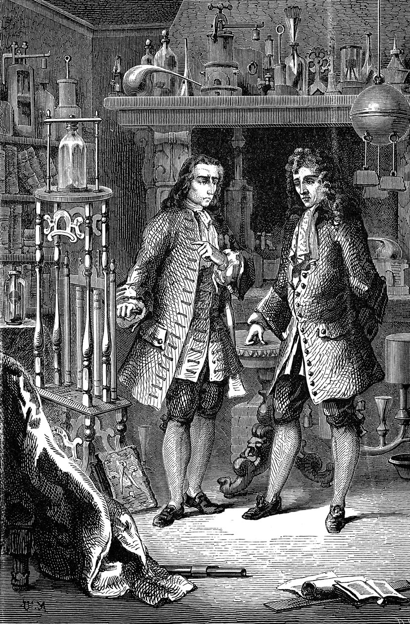 Robert Boyle, anglo-irländsk kemist och fysiker och Denis Papin, fransk fysiker, 1870 av Unbekannt