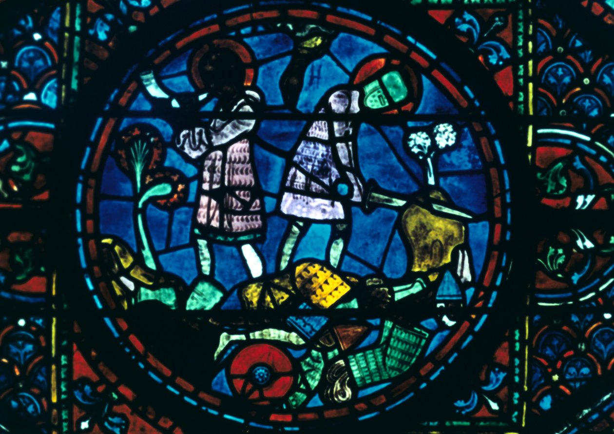 Roland bryter sitt svärd och låter sitt horn, målat glas, Chartres katedral, Frankrike, 1194-1260 av Unbekannt
