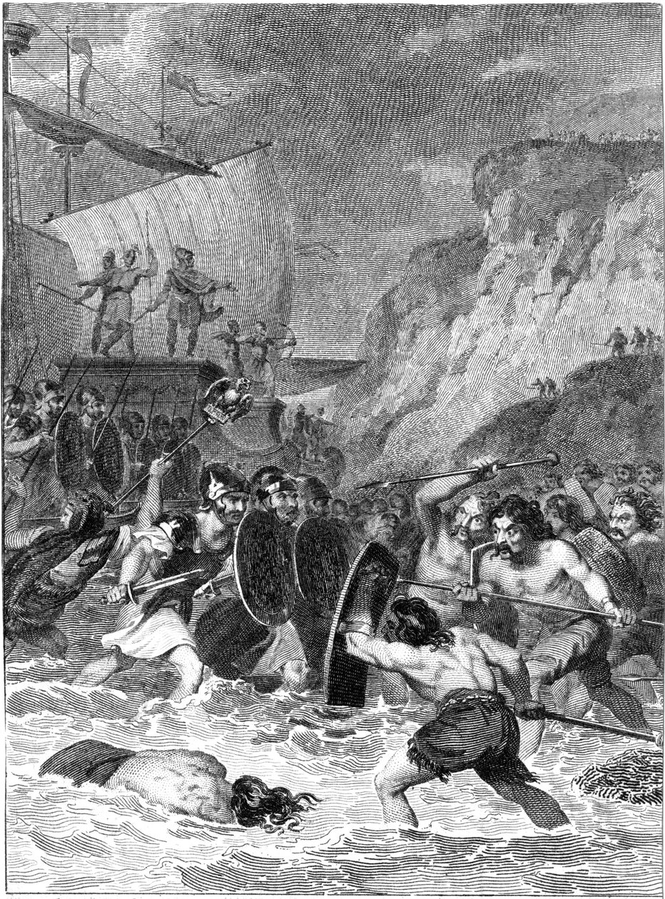 Romersk invasion av Storbritannien, 55-54 f.Kr. c1820 av Unbekannt