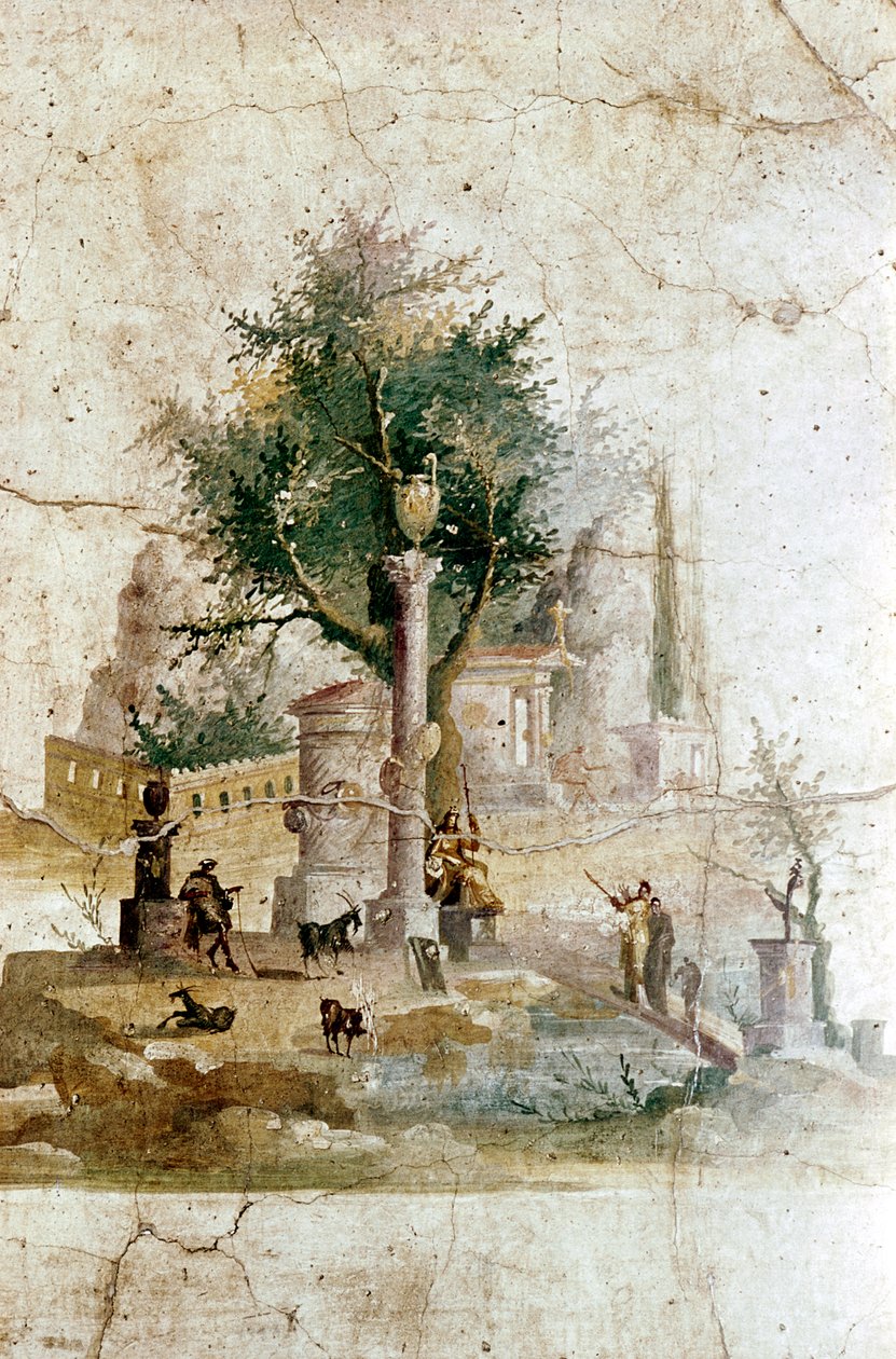 Romersk väggmålning av ett mytiskt landskap, Agrippa Postumus villa, nära Pompeji, Italien av Unbekannt