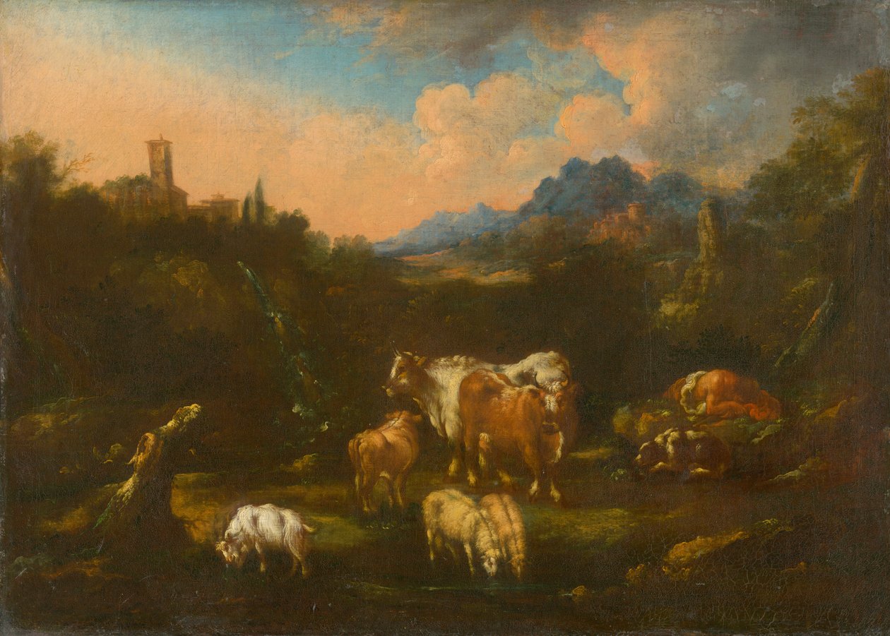 Romantic Landscape with Flock av Unbekannt