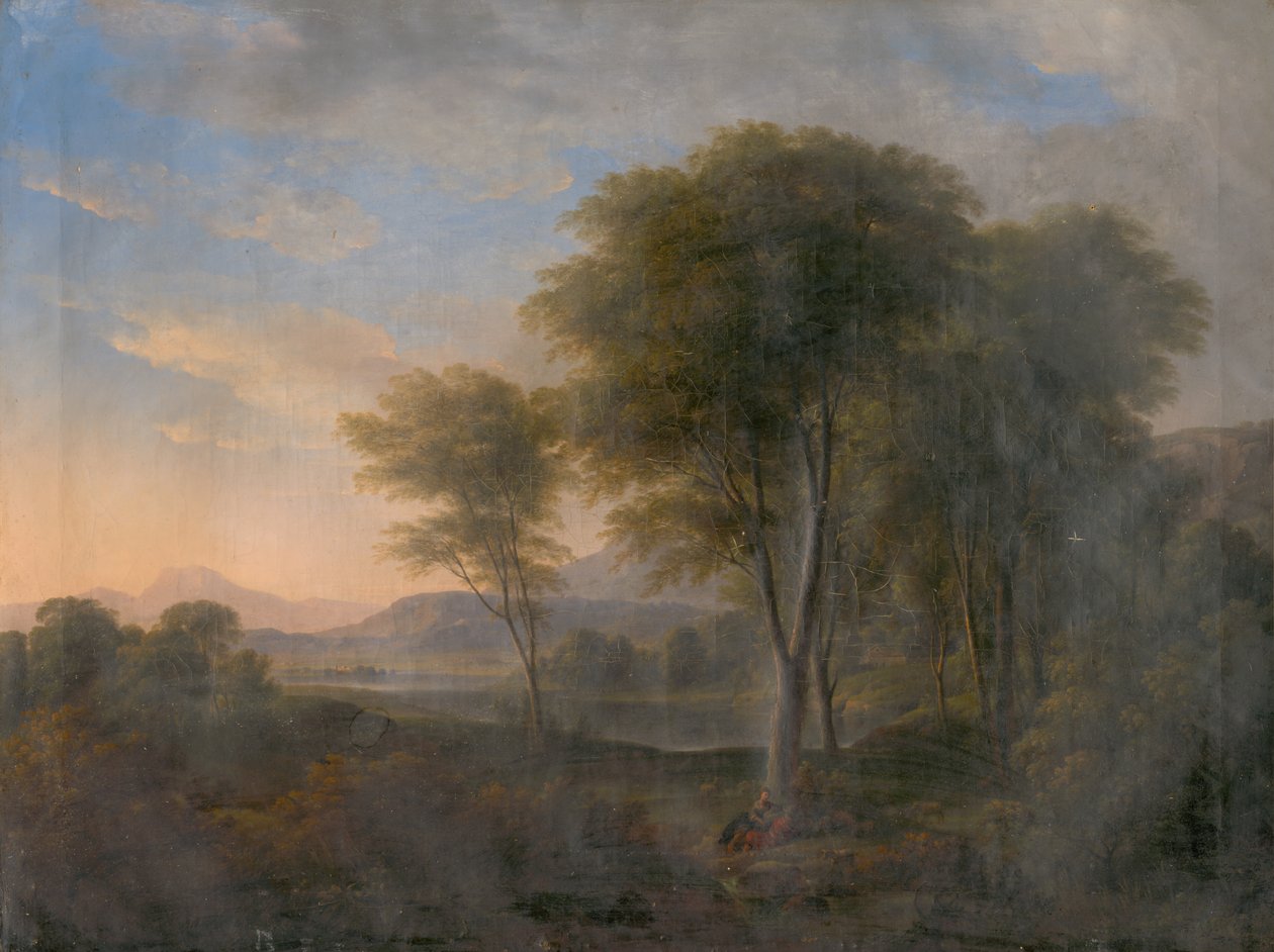 Romantic Landscape with a Tree in the Background av Unbekannt