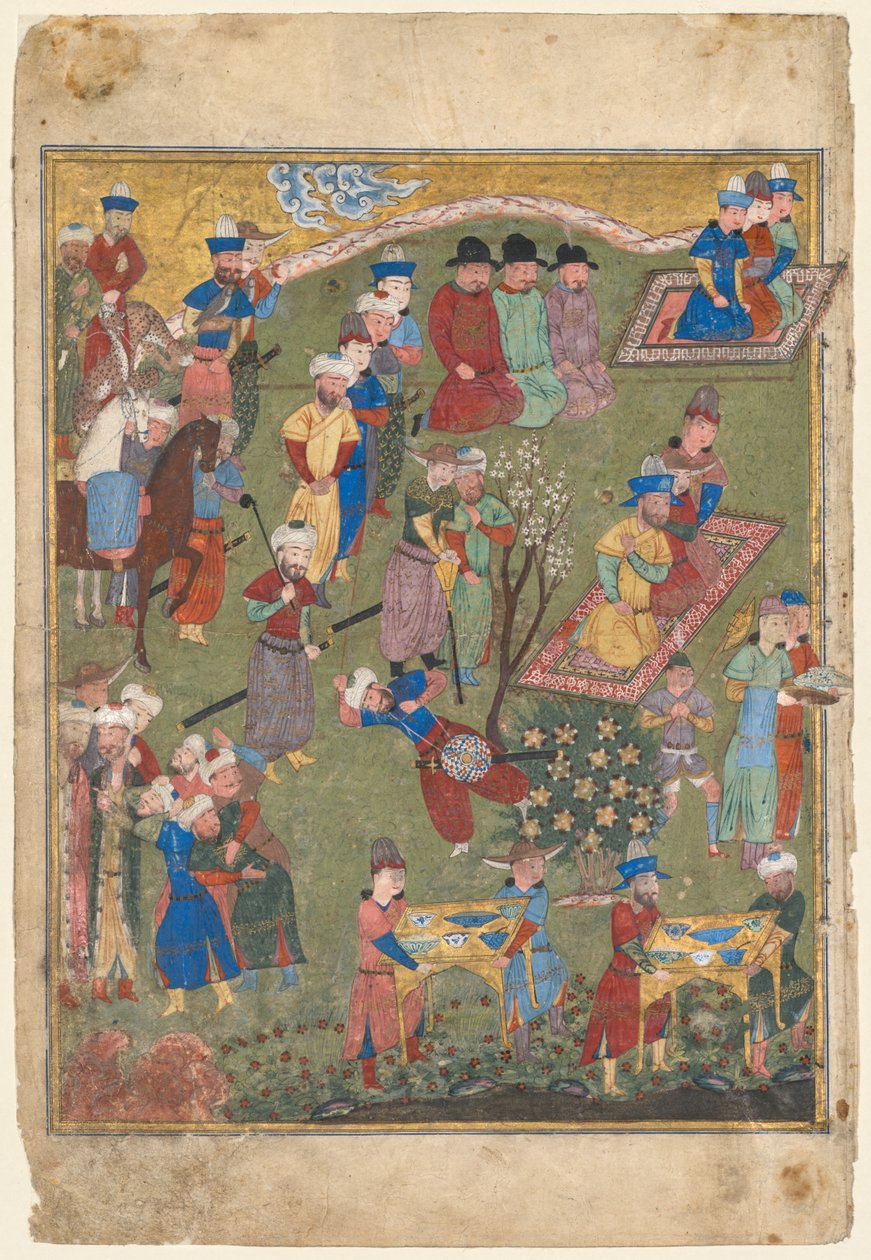 Royal Feast in a Garden recto från den dubbelsidiga framsidan av en Shahnama..., 1444. av Unbekannt