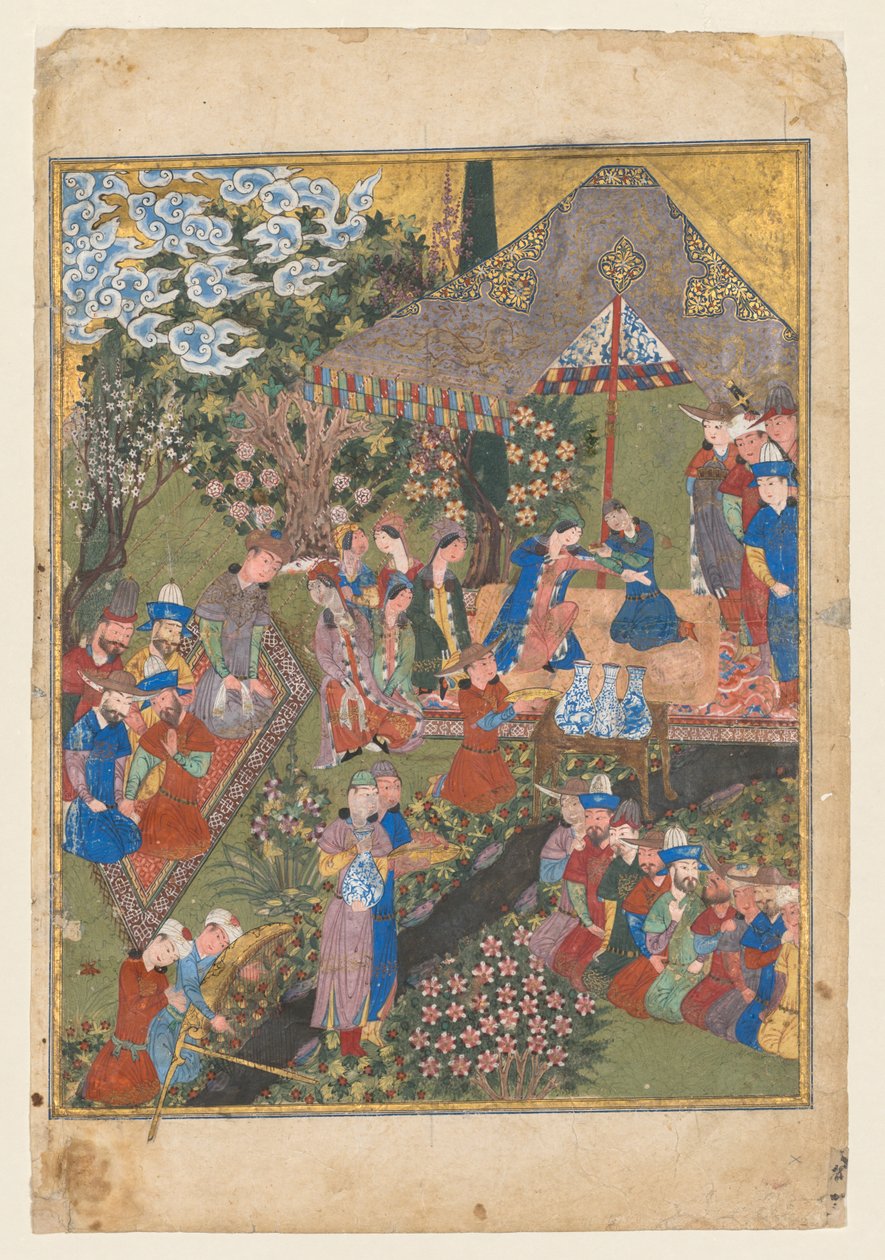 Royal Feast in a Garden, ago på höger folio från dubbelsidig frontispice..., ca. 1440. av Unbekannt