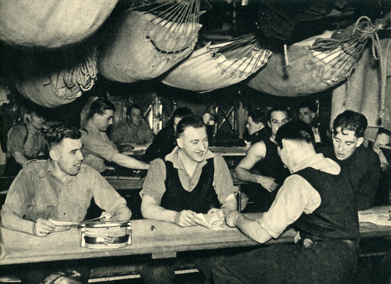 Royal Marines på deras messdäck ombord på ett fartyg, andra världskriget, c1939-c1943 1944. av Unbekannt
