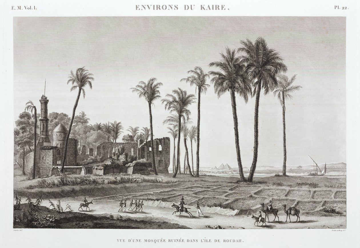 Förstörd moské på ön Roudah, nära Kairo, Egypten, ca 1798 av Unbekannt