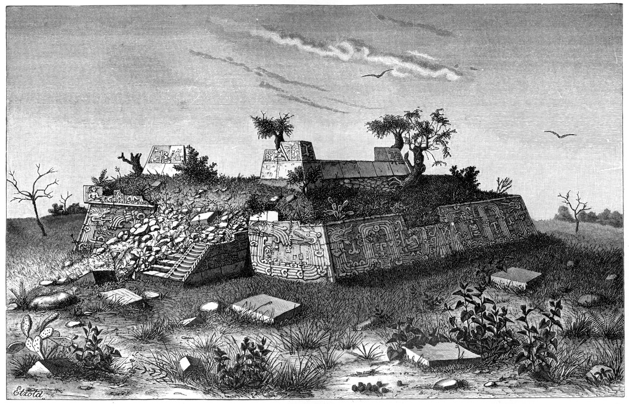 Ruinerna av pyramidtrappan i Xochicalco, Mexiko, 1901 av Unbekannt