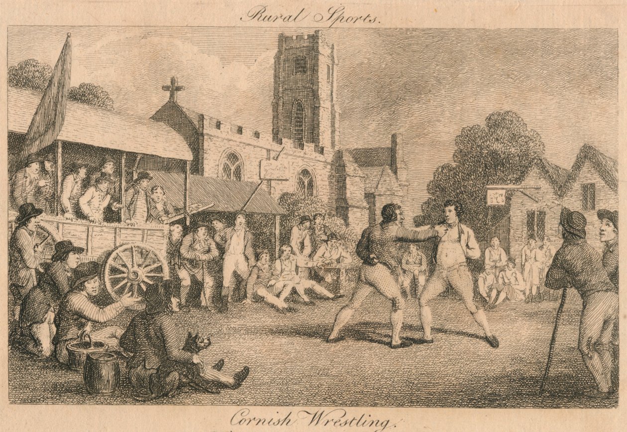 Rural Sports - Cornish Wrestling, sent 1700-tidigt 1800-tal. av Unbekannt