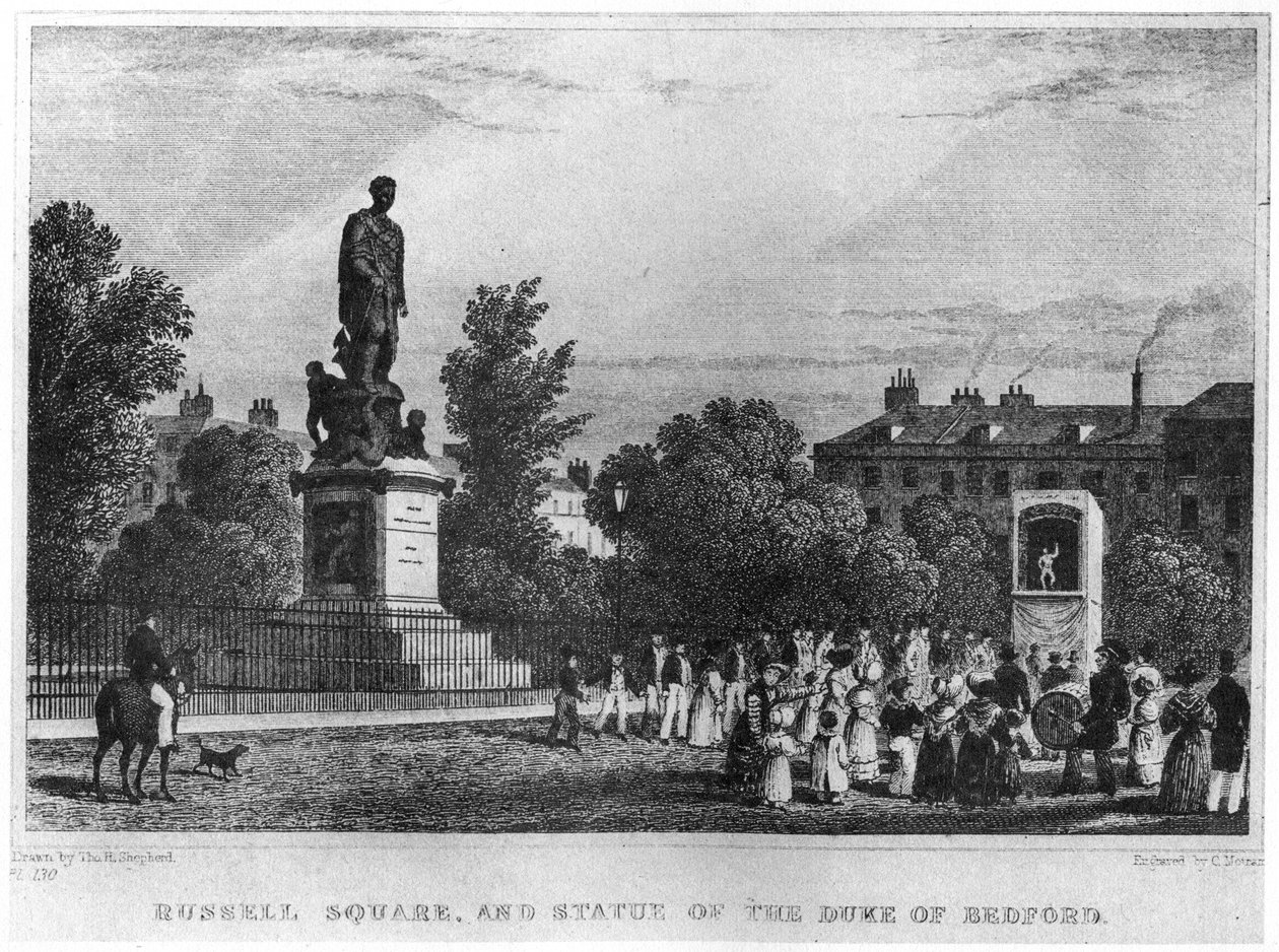 Russell Square och statyn av hertigen av Bedford, London, 1800-talet 1907 av Unbekannt