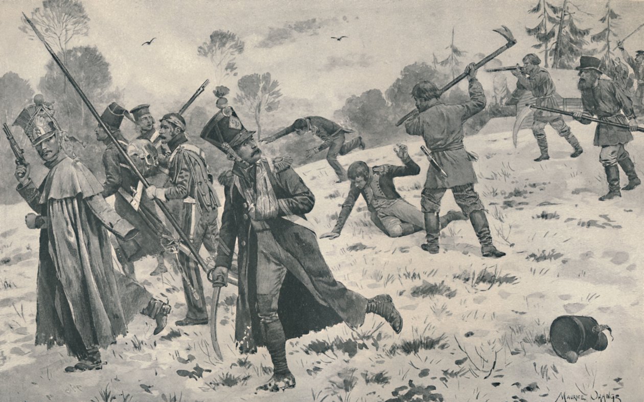 Ryska bönder attackerar franska eftersläpande, 1812, 1896 av Unbekannt