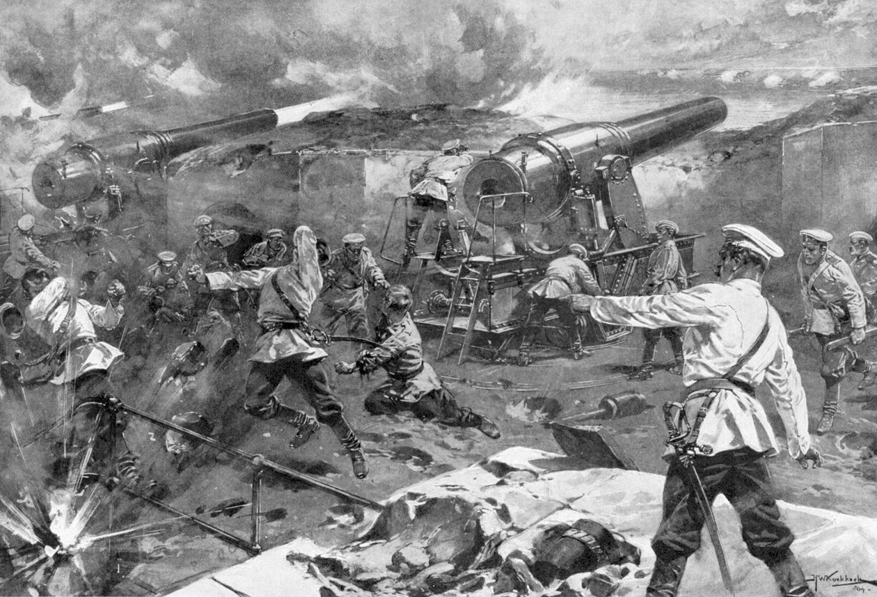 Ryskt batteri i aktion, rysk-japanska kriget, 1904-5 av Unbekannt