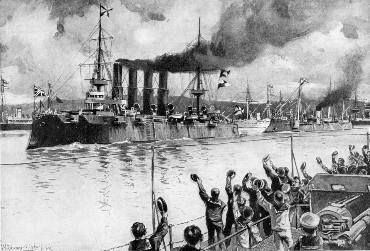 Rysk kryssare på väg till slaget vid Chemulpo, rysk-japanska kriget, 1904-5 av Unbekannt