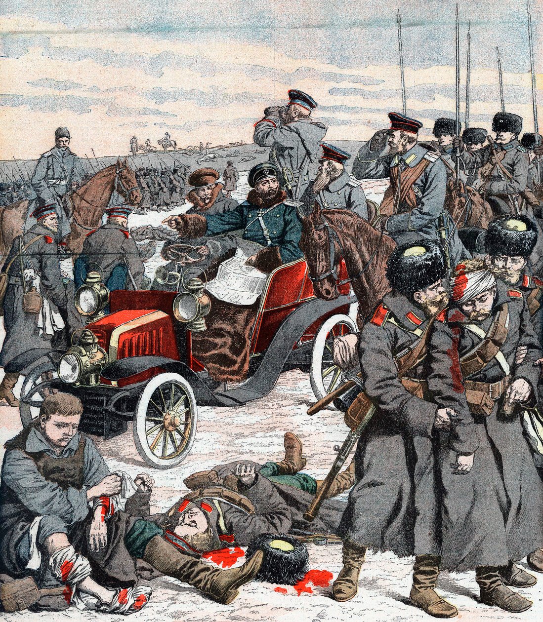 Rysk general som styrde kampanjen från sin bil, det rysk-japanska kriget, 1904 av Unbekannt
